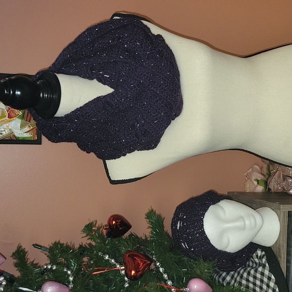 Handmade Dragonfly slouchy hat and infinity scarf set purple with sparkle ⭐️ - Picture 1 of 11